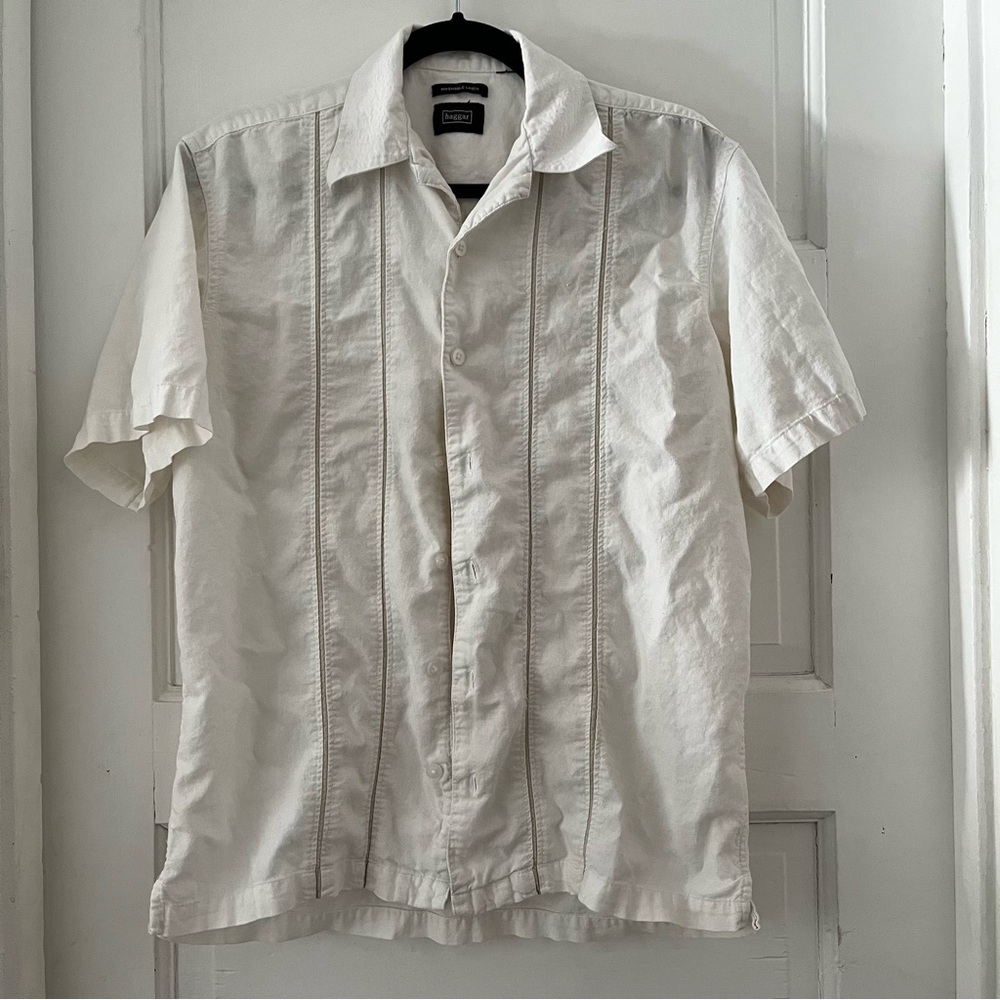 Men’s Haggar White Casual Button Down Shirt Linen Size Small